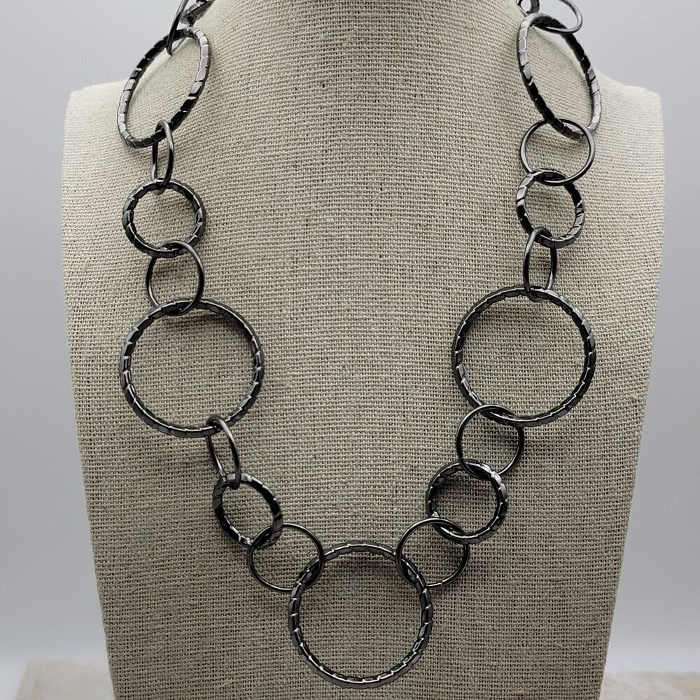 R.J Graziano Gunmetal-Tone Circle Link Chain Necklace 17-21 Inch Lobster Clasp